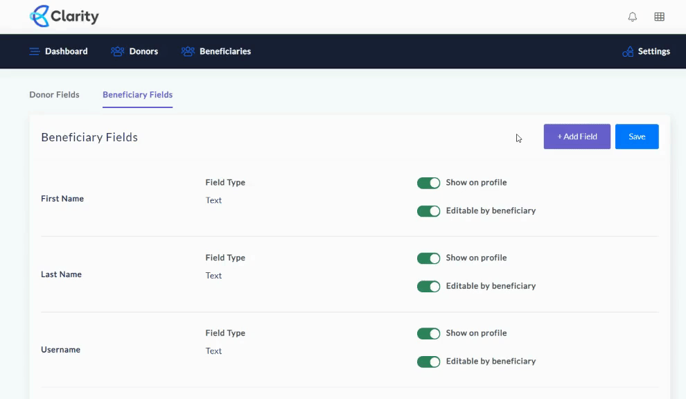 Clarity uses custom fields to be able to be used by any nonprofit organization. Configure the Clarity software to work perfect for your charitable organization.